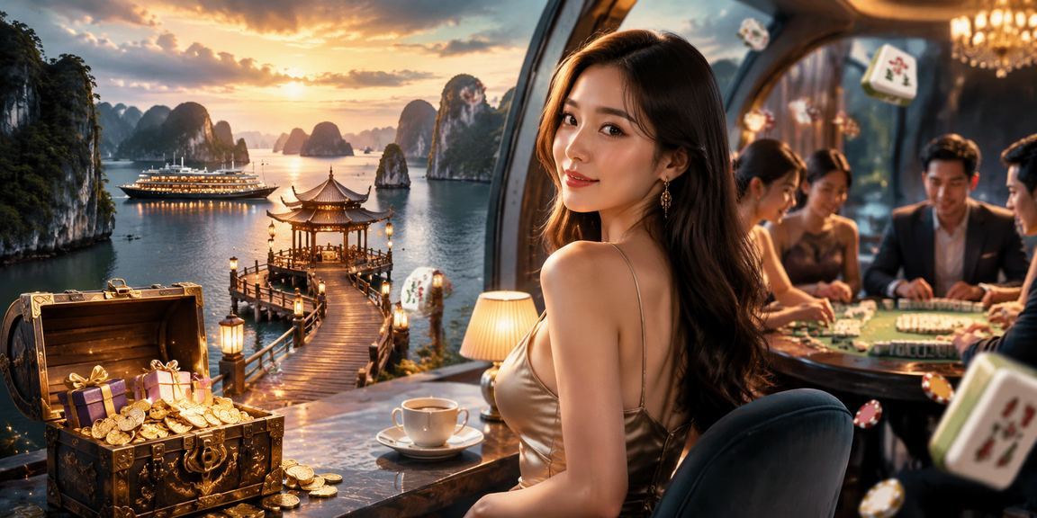 Không khí vui chơi trò số may mắn tại vịnh Hạ Long bên ly cà phê